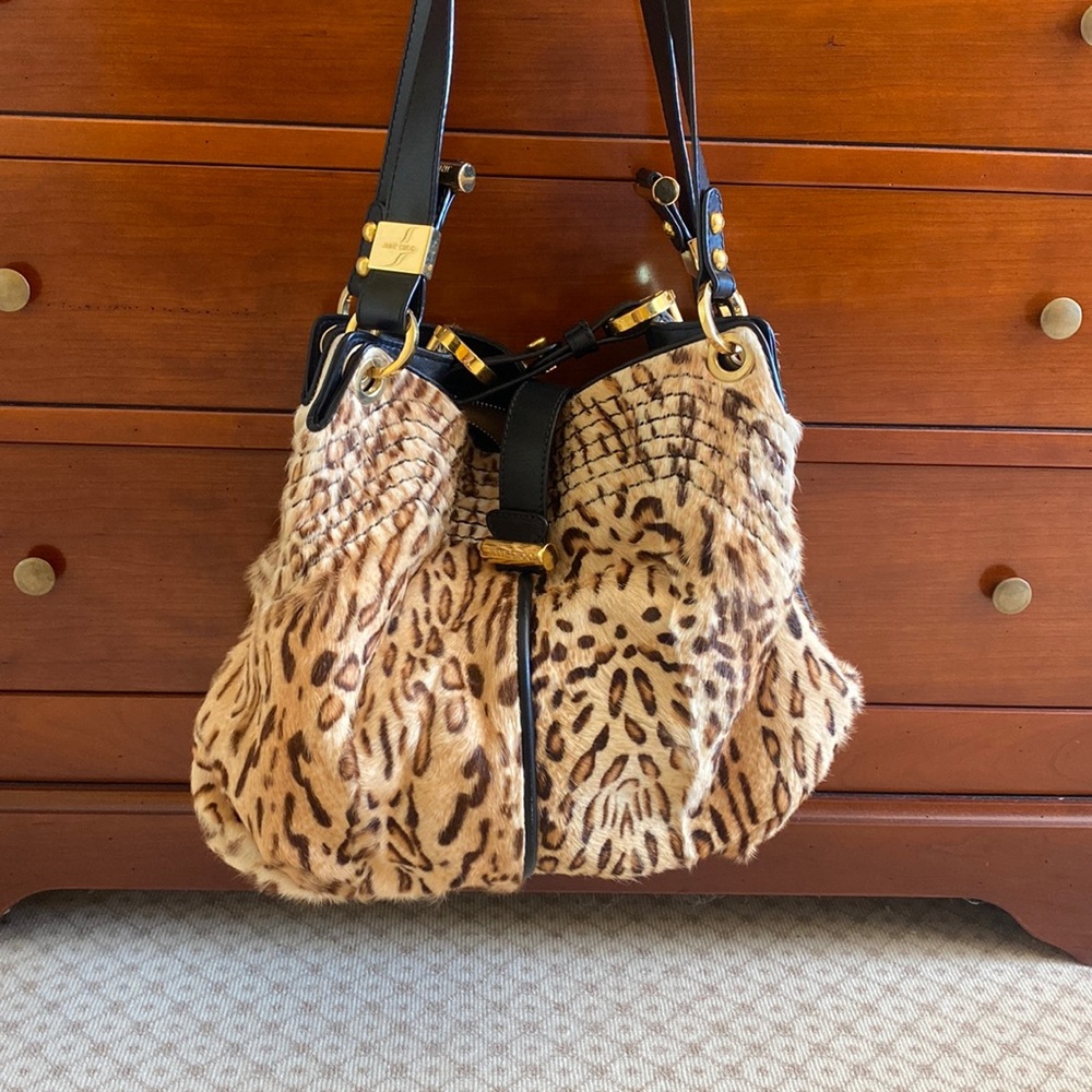 Jimmy Choo leopard print calf hair ALEX bag